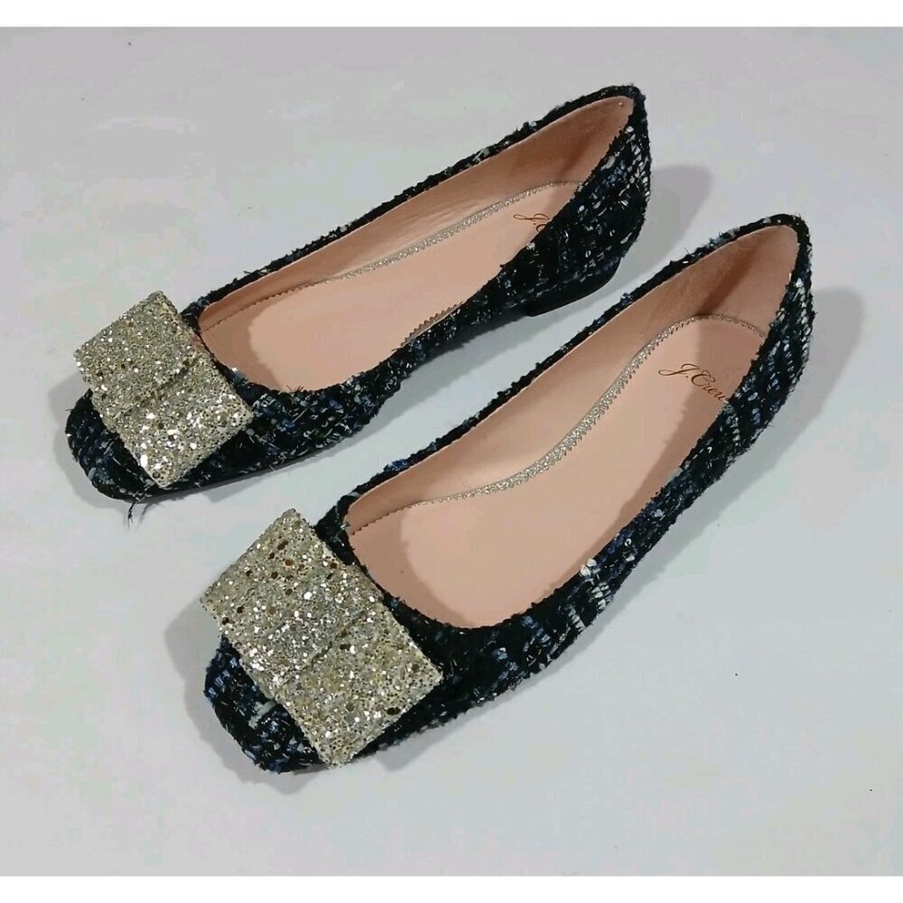 J. Crew Sally Tweed Crystalized Bow Ballet Flats